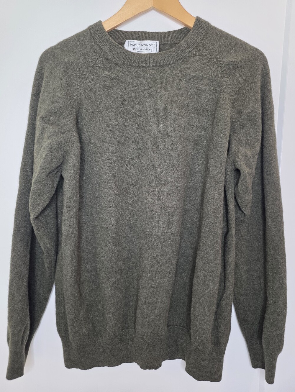 Paolo Mondo 100% Cashmere Olive Crewneck Men's Sweater SZ L